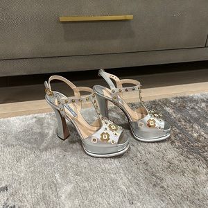 Prada
Floral Applique T-Strap Sandal Silver